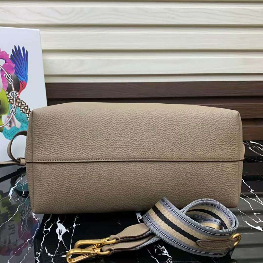 Prada Women Leather Handbag with Metal lettering Logo on the Front-Beige - image 6