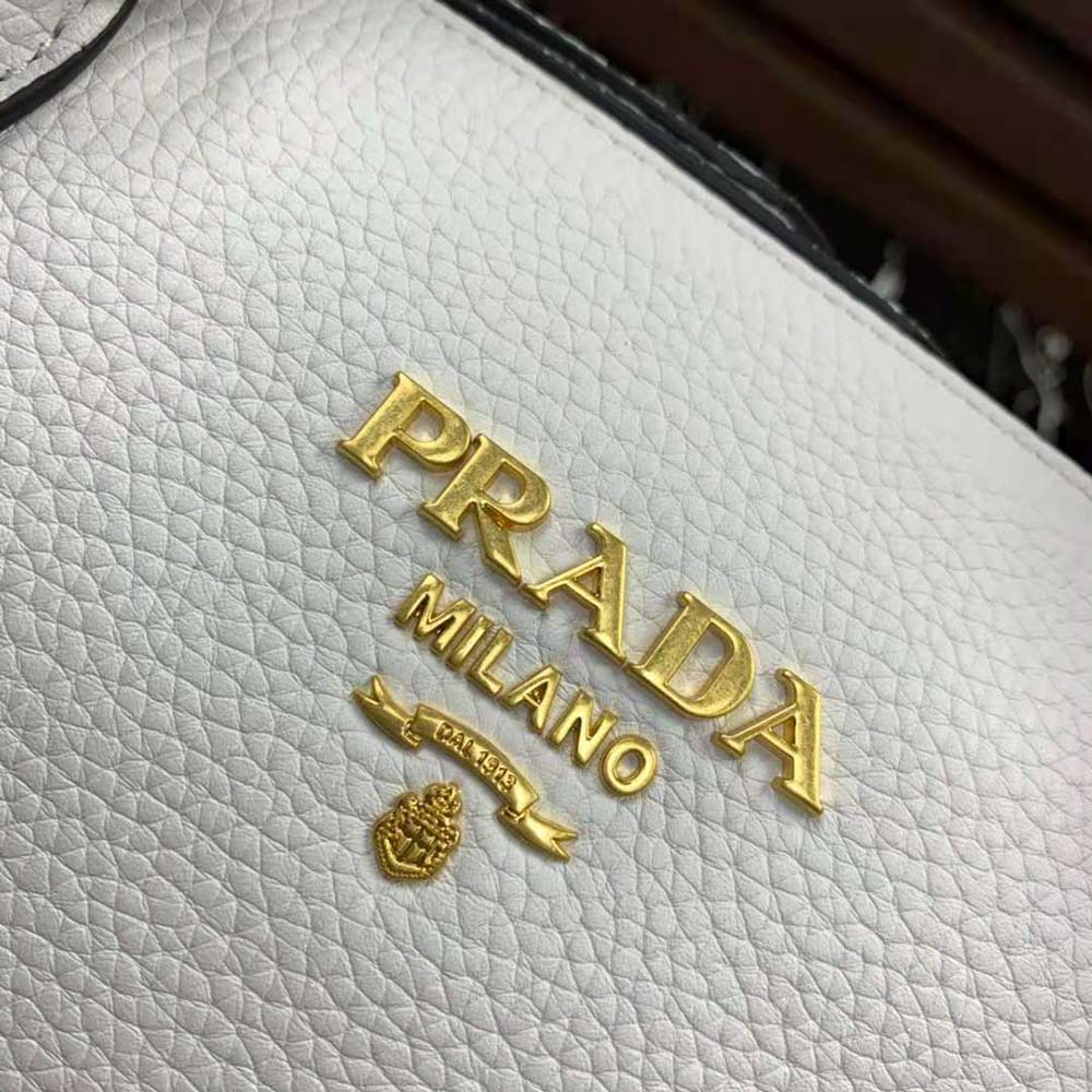 Prada Women Leather Handbag with Metal lettering Logo on the Front-White - image 7