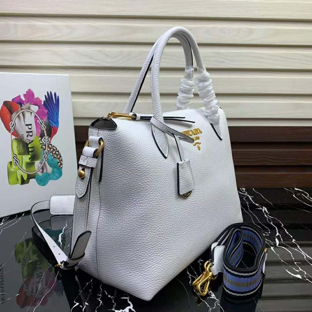 Side angle showing silhouette of Prada Women Leather Handbag with logo