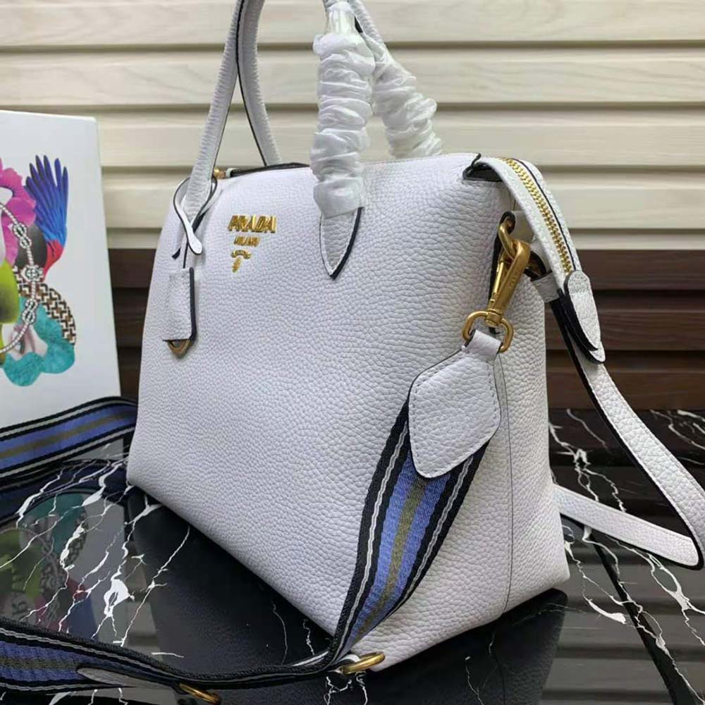 Prada Women Leather Handbag with Metal lettering Logo on the Front-White - image 4