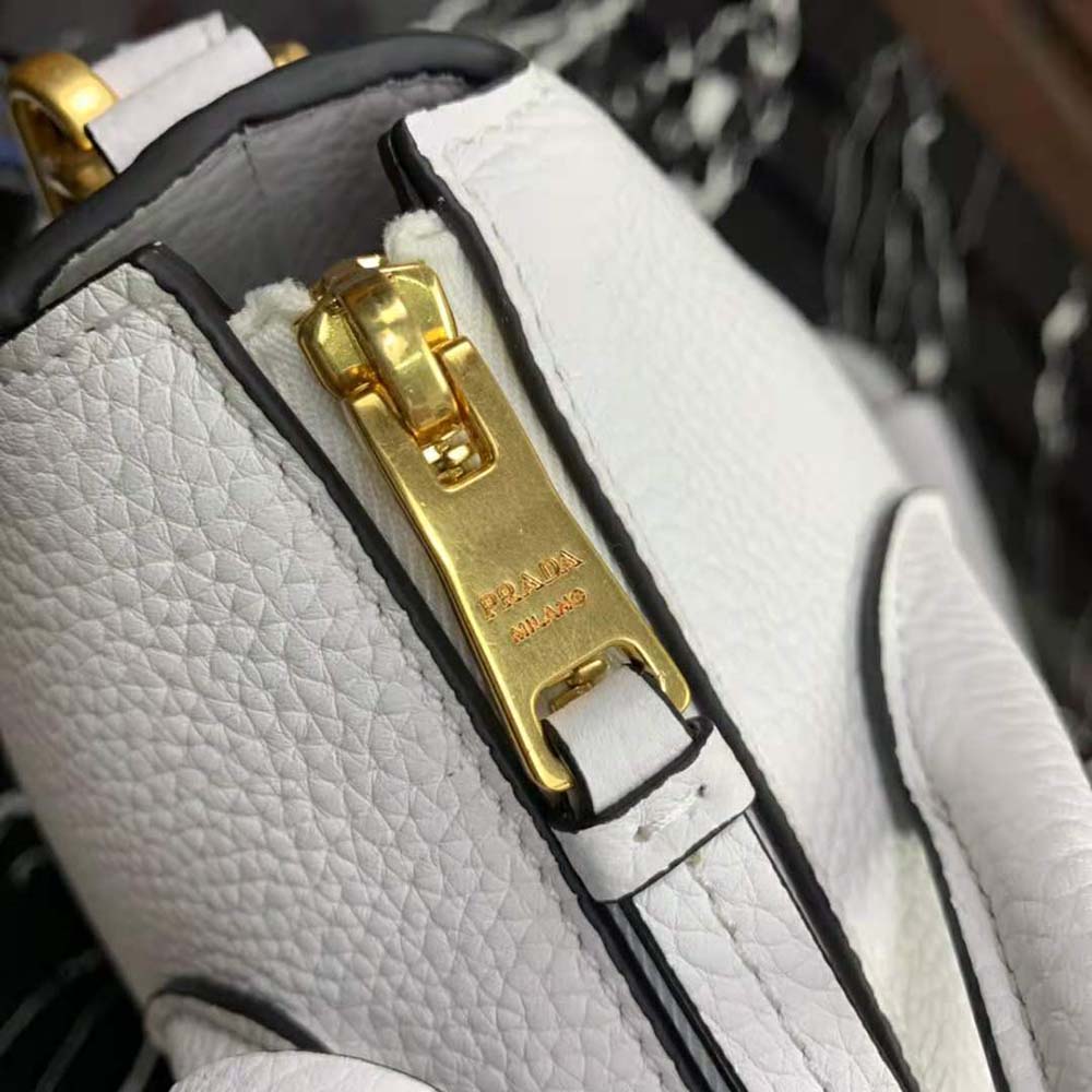 Prada Women Leather Handbag with Metal lettering Logo on the Front-White - image 9