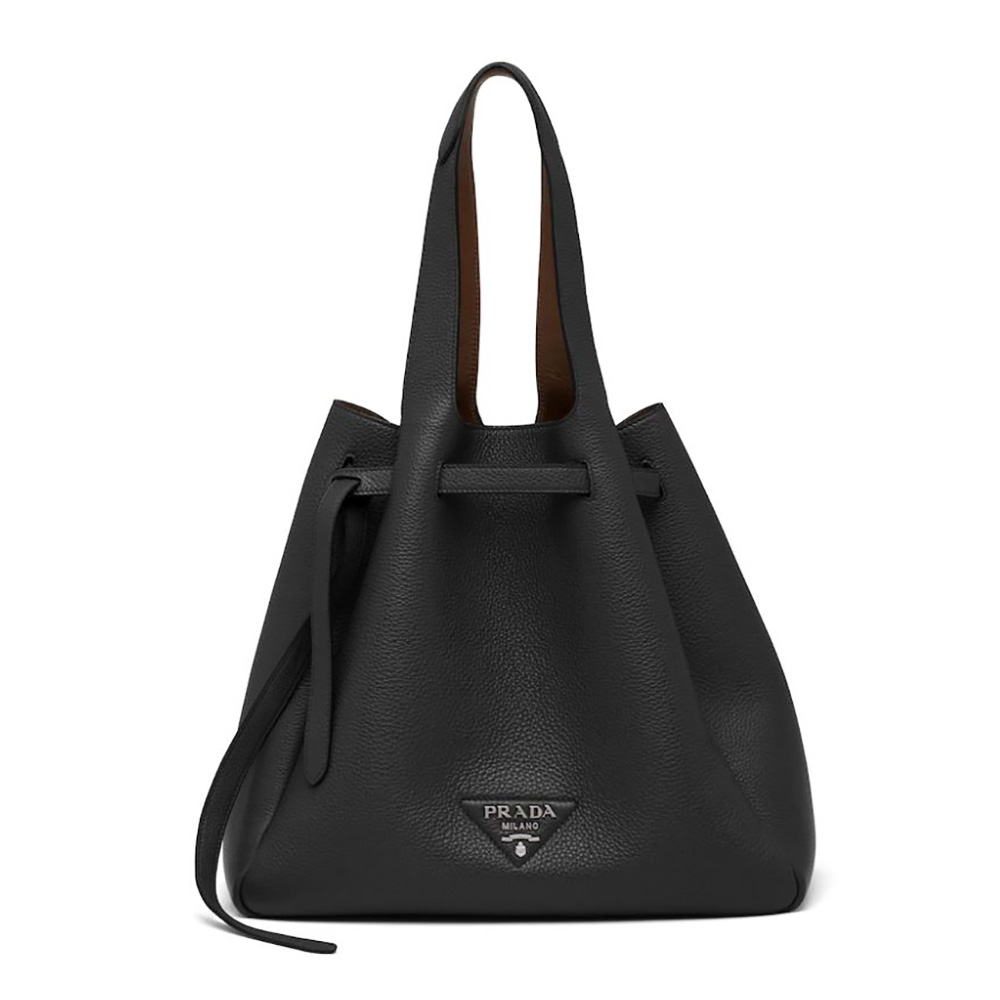 Front view of Prada Women Leather Tote Handle Bag-Black showing sleek silhouette