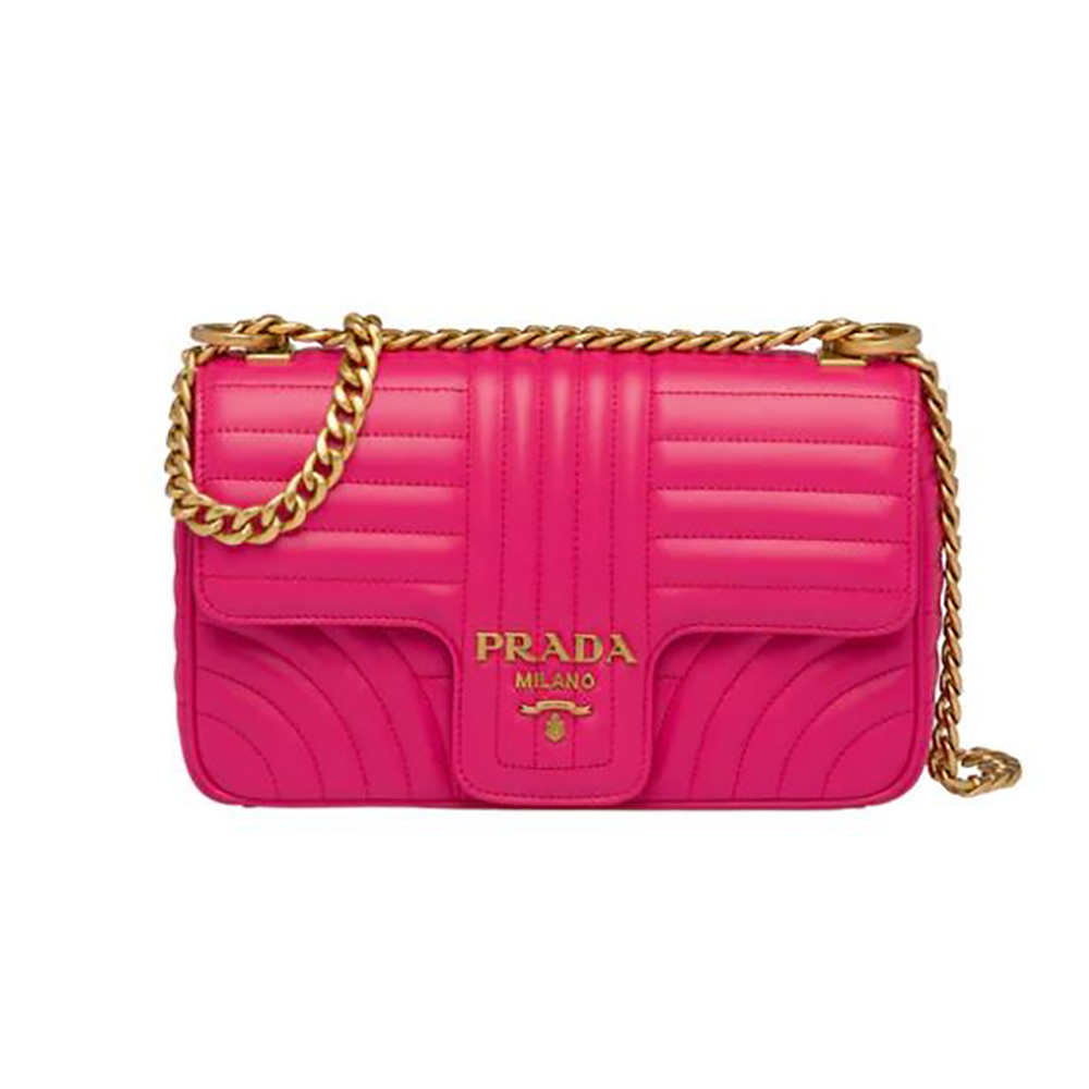 Front view of Prada Women Medium Leather Prada Diagramme Bag-Rose showing quilted leather