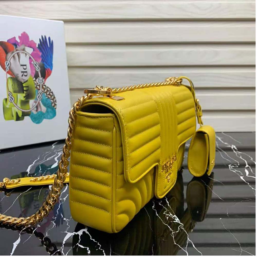 Prada Women Medium Leather Prada Diagramme Bag-Yellow - image 4