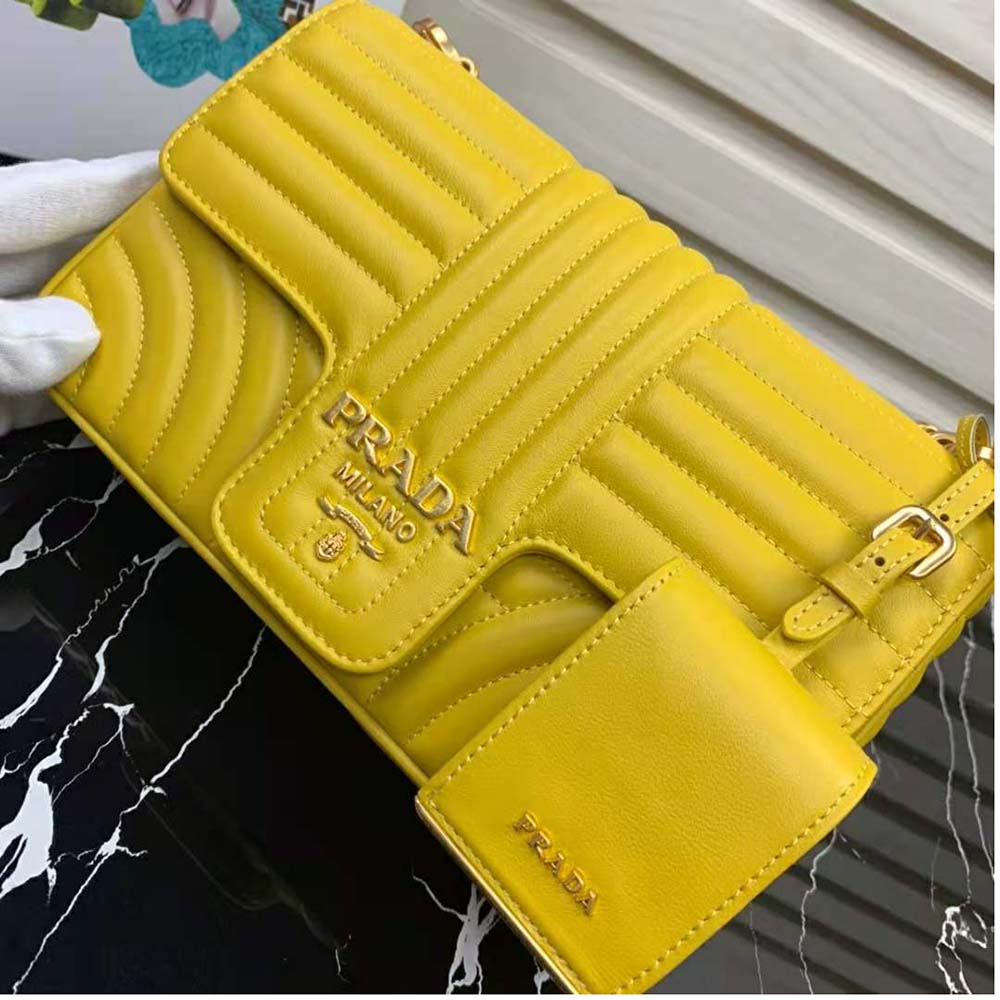 Prada Women Medium Leather Prada Diagramme Bag-Yellow - image 6
