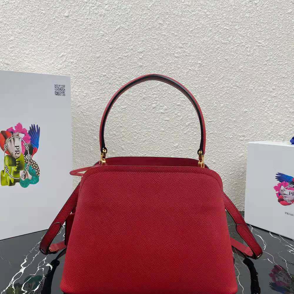 Side angle showing structured silhouette of Prada Matinee Bag-Red