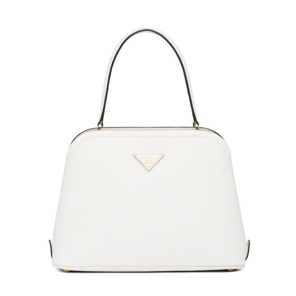 Front view of Prada Women Medium Saffiano Leather Prada Matinee Bag-White