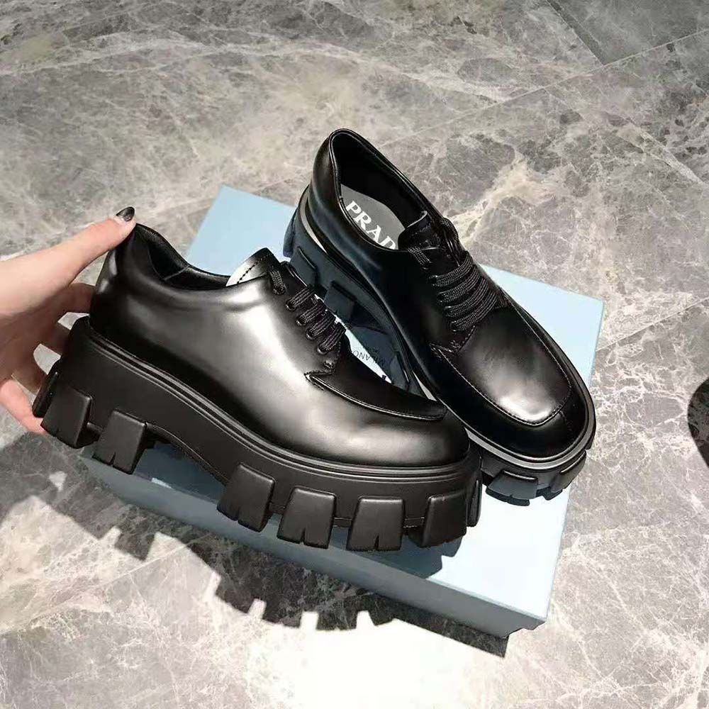 Prada Women Monolith Brushed Calf Leather Lace-Up Shoes-Black - image 8