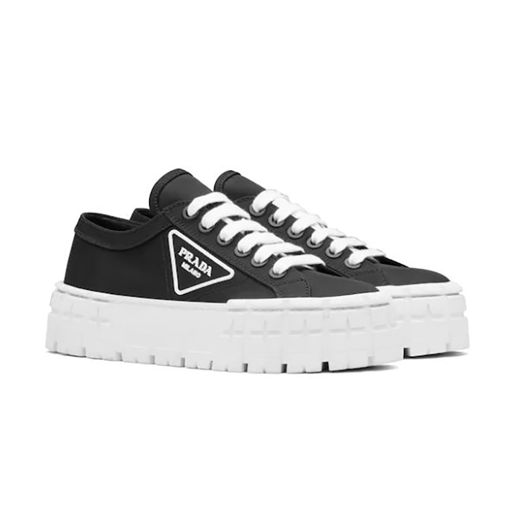 Side profile of Prada Women Nylon Gabardine Sneakers in 50mm Heel-Black