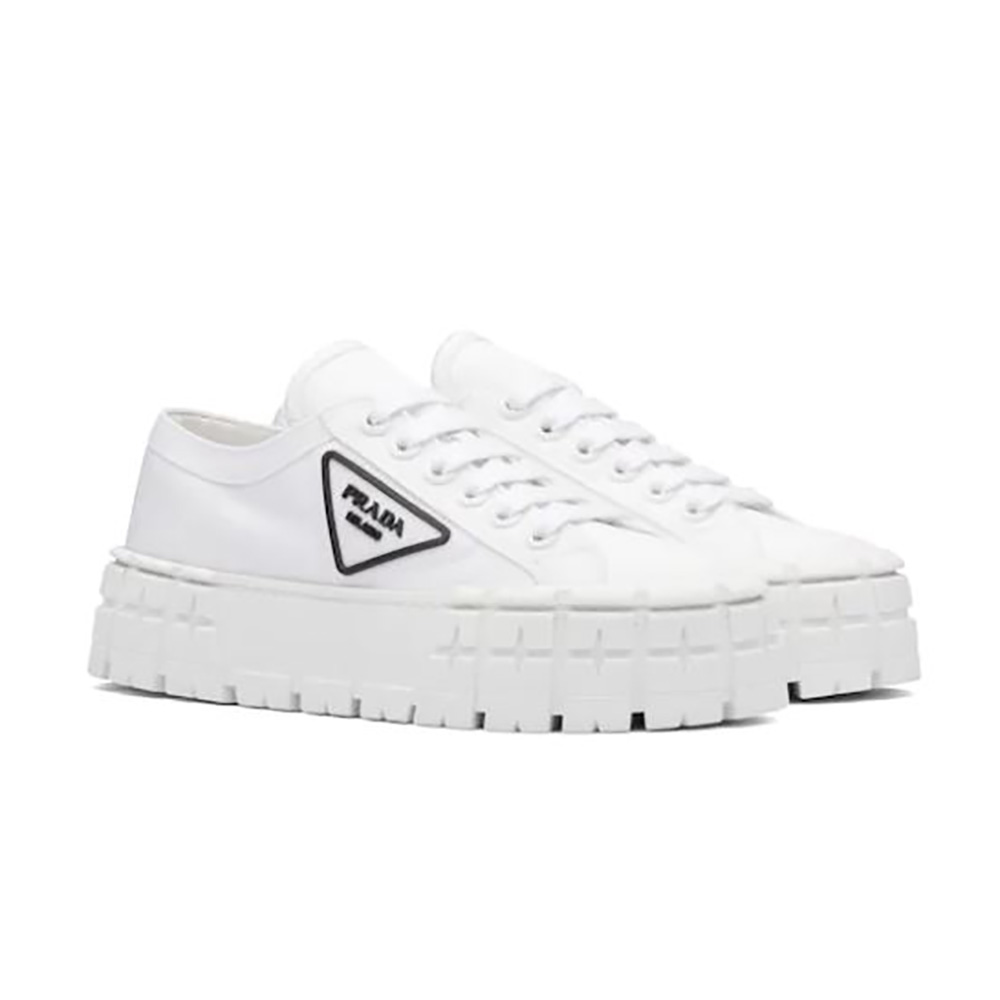 Side profile of Prada Women Nylon Gabardine Sneakers in 50mm Heel-White