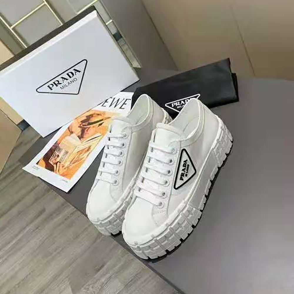 Close-up of white nylon gabardine texture on Prada Women Nylon Gabardine Sneakers