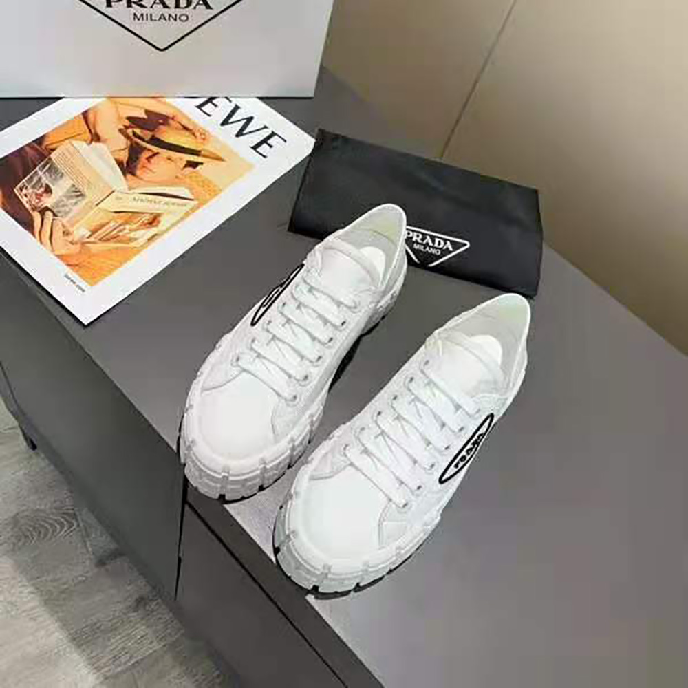 Top view showing laces and Prada logo on Prada Women Nylon Gabardine Sneakers