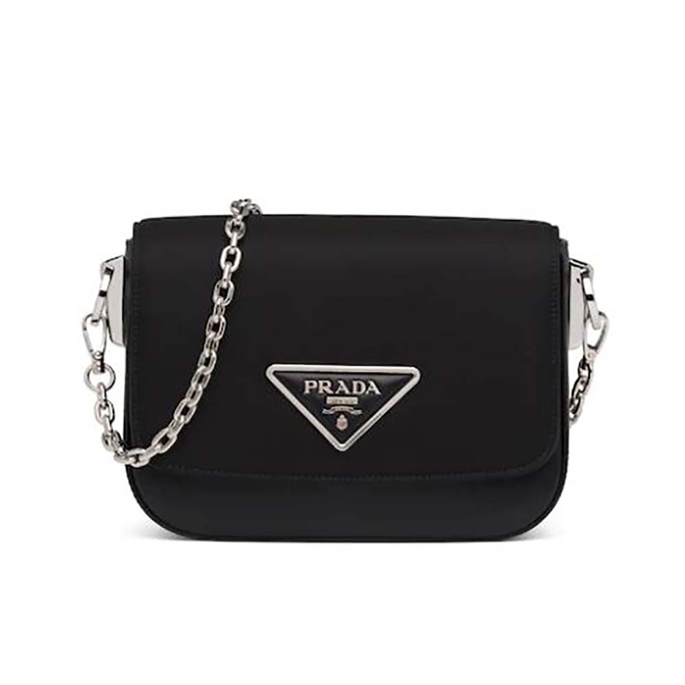 Front view of Prada Women Nylon and Leather Prada Ldentity Shoulder Bag-Black