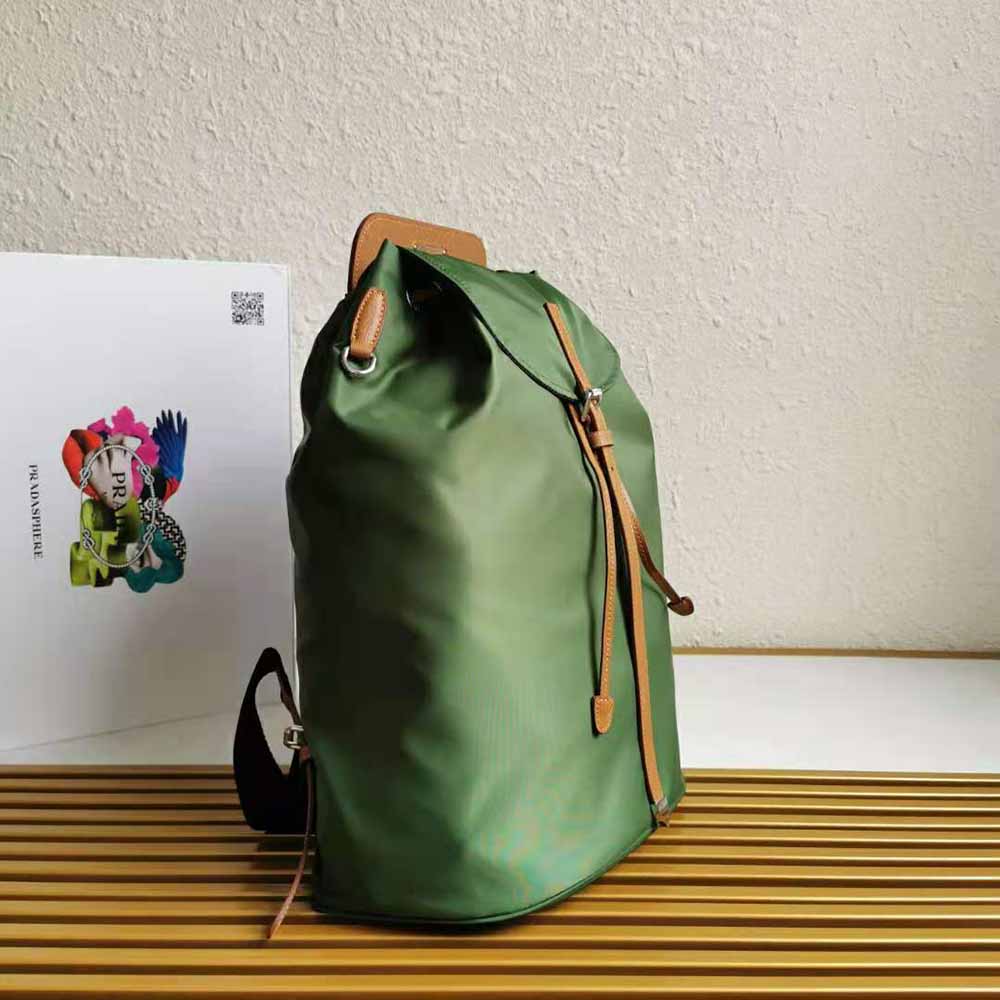 Prada Women Nylon and Saffiano Leather Backpack-Green - image 5