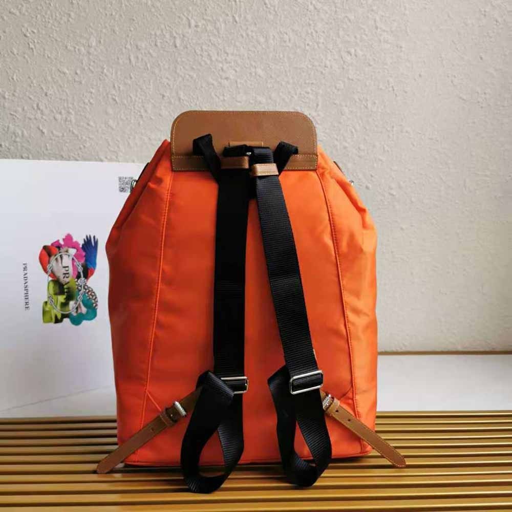 Prada Women Nylon and Saffiano Leather Backpack-Orange - image 4