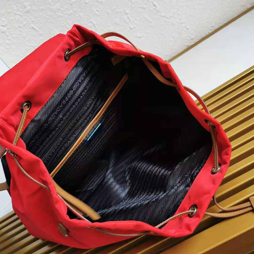 Prada Women Nylon and Saffiano Leather Backpack-Red - image 6