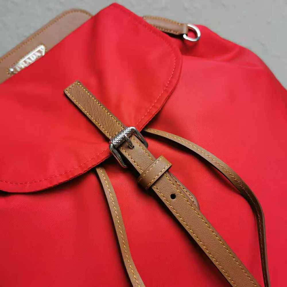 Prada Women Nylon and Saffiano Leather Backpack-Red - image 8