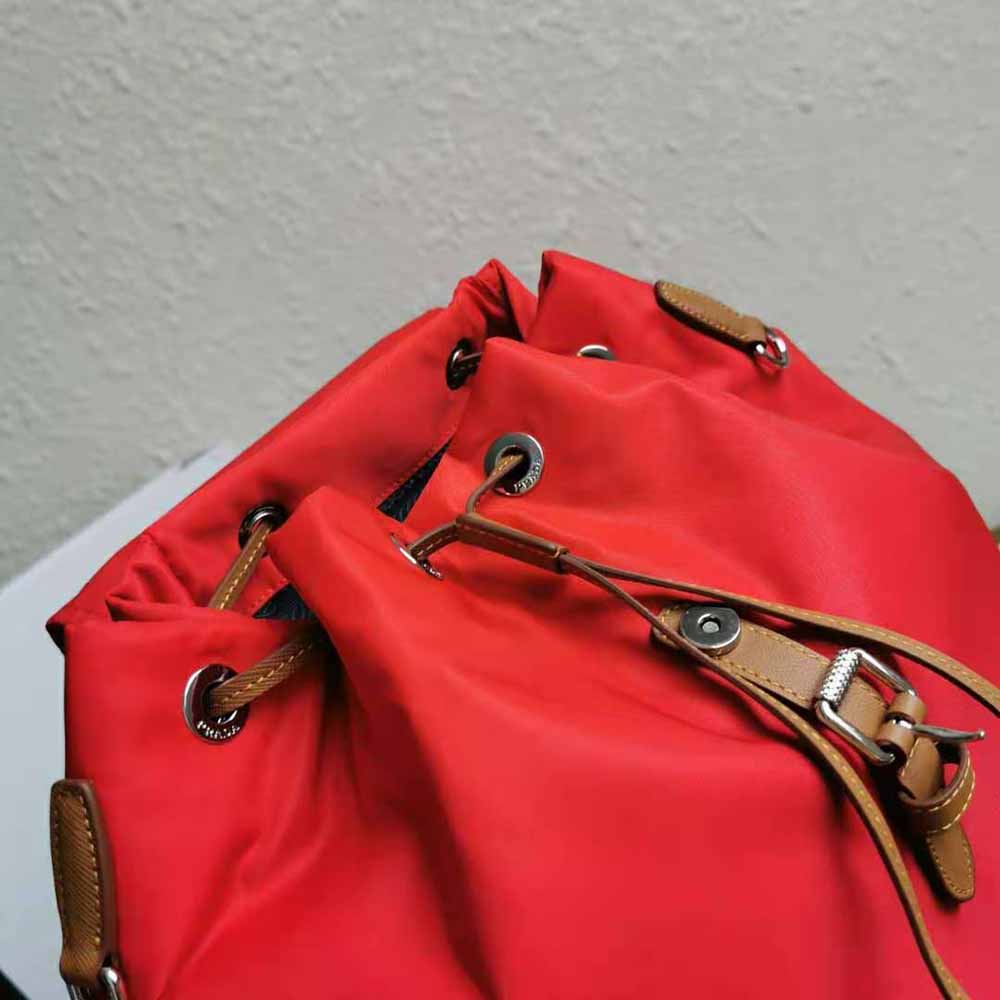 Prada Women Nylon and Saffiano Leather Backpack-Red - image 9