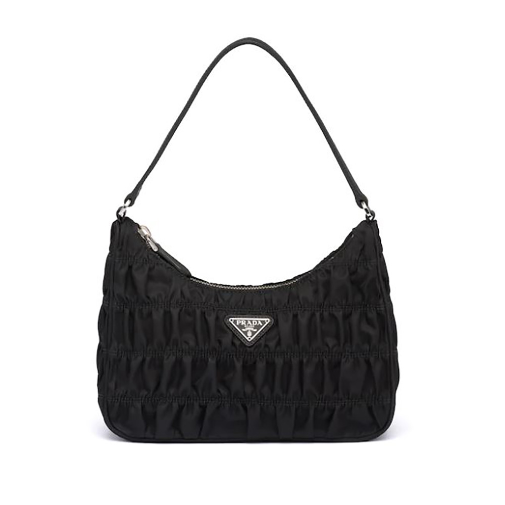 Front view of Prada Women Nylon and Saffiano Leather Mini Bag-Black