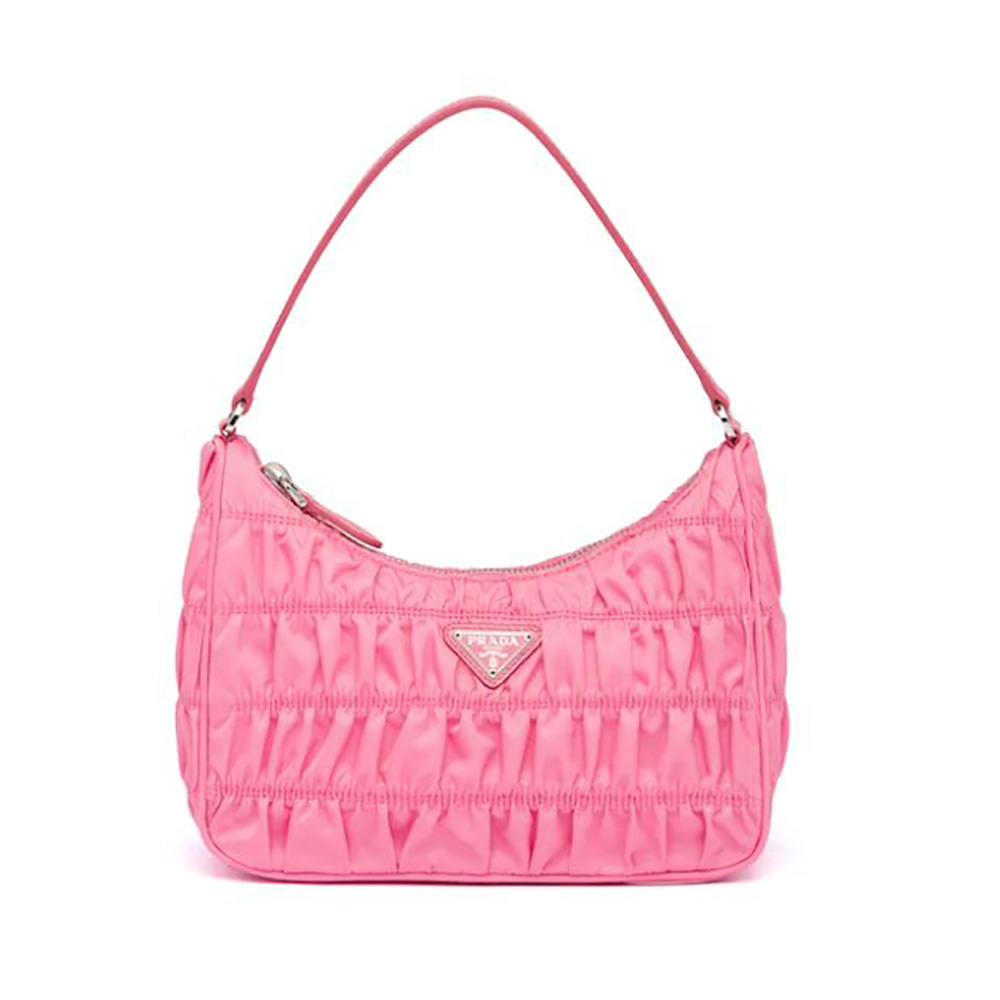 Front view of Prada Women Nylon and Saffiano Leather Mini Bag-Pink