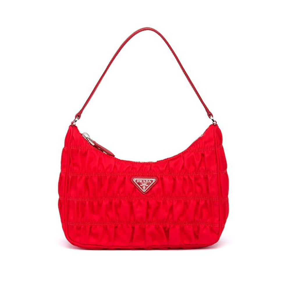 Front view of Prada Women Nylon and Saffiano Leather Mini Bag-Red
