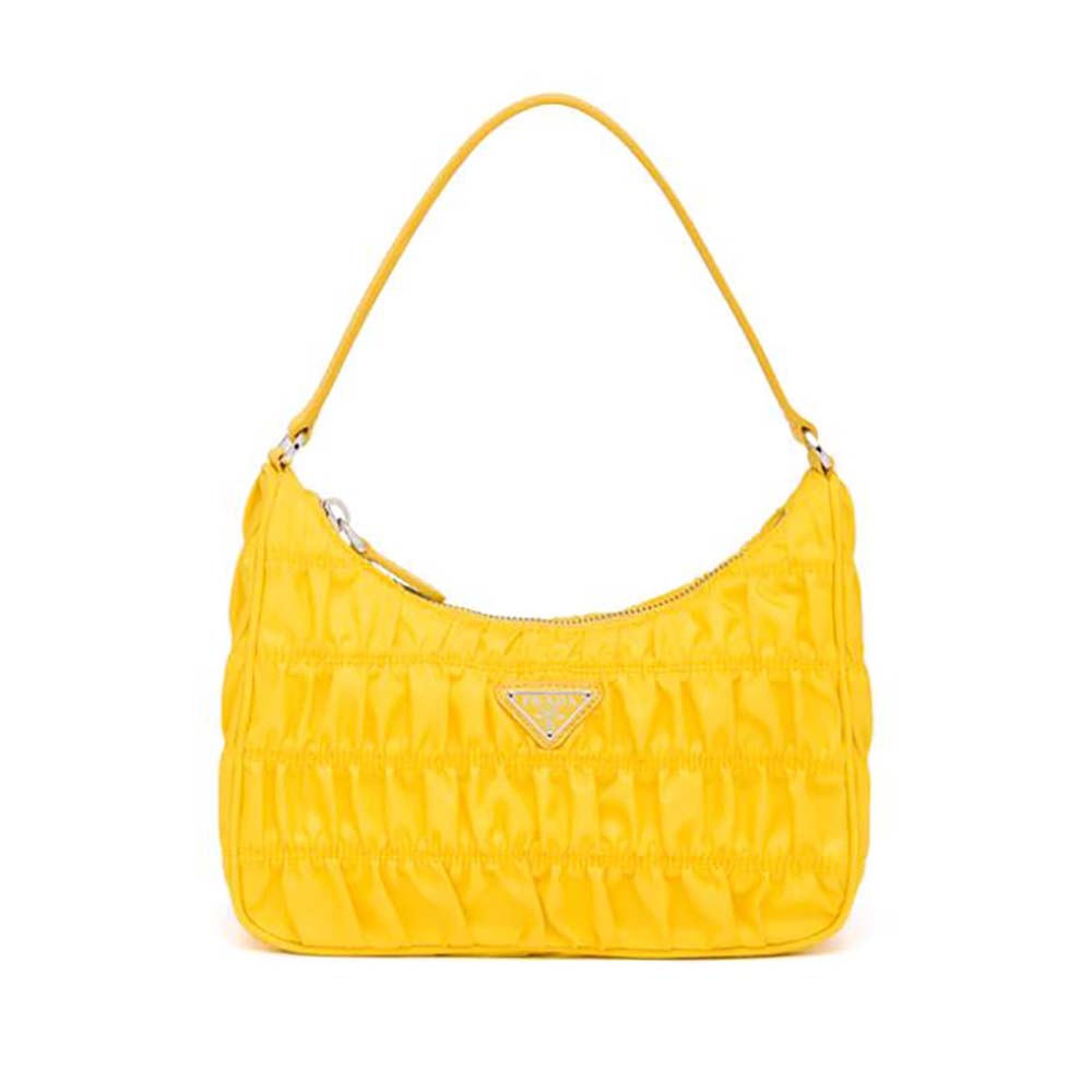 Front view of Prada Women Nylon and Saffiano Leather Mini Bag-Yellow