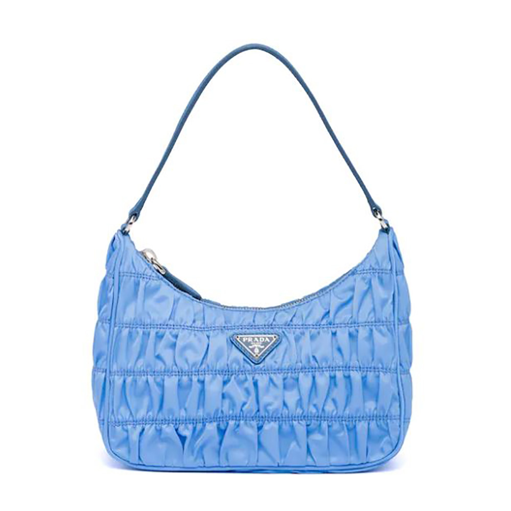 Front view of Prada Women Nylon and Saffiano Leather Mmini Bag-Blue