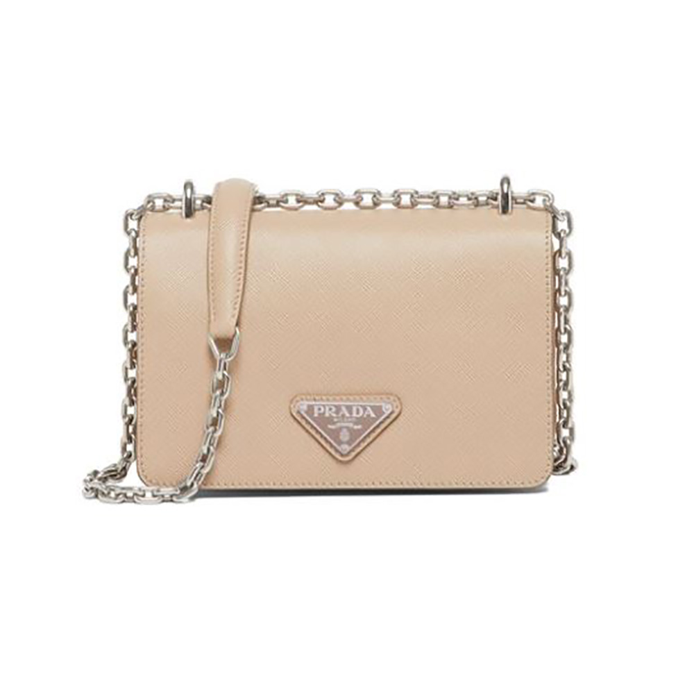 Front view of Prada Women Nylon and Saffiano Leather Shoulder Bag-Pink