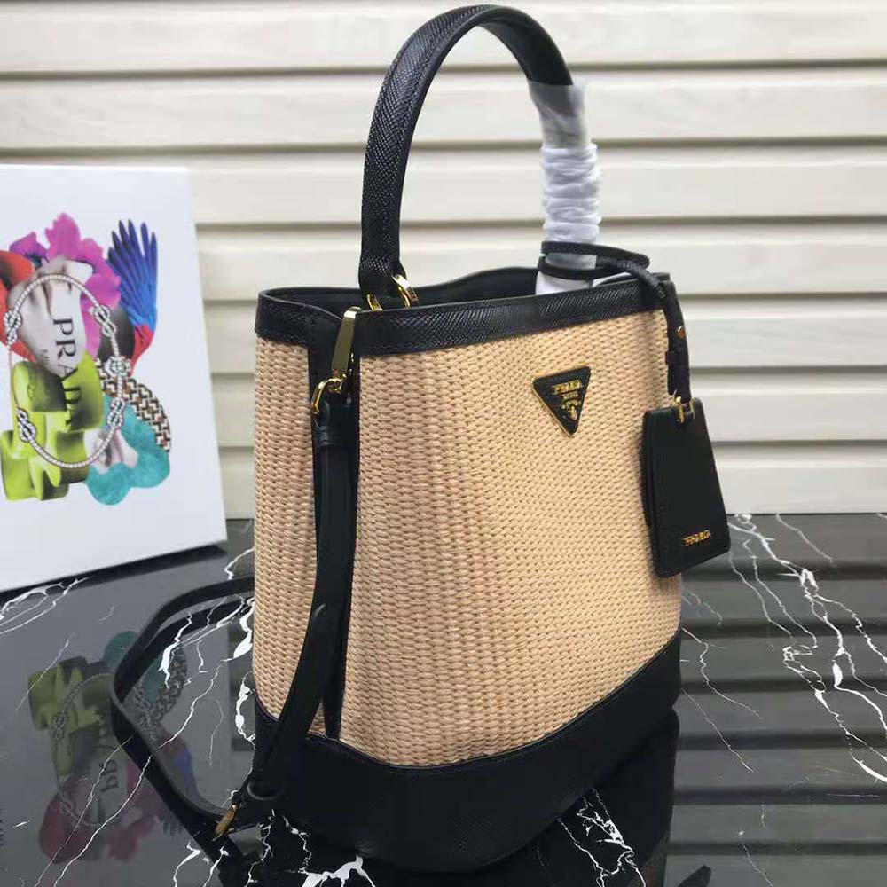 Prada Women Prada Panier Medium Straw Bag-Black - image 4
