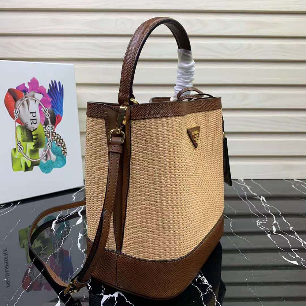 Prada Women Prada Panier Medium Straw Bag-Brown - image 4