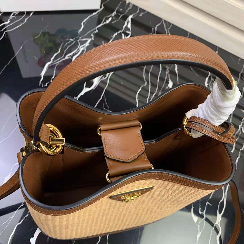 Prada Women Prada Panier Medium Straw Bag-Brown - image 8