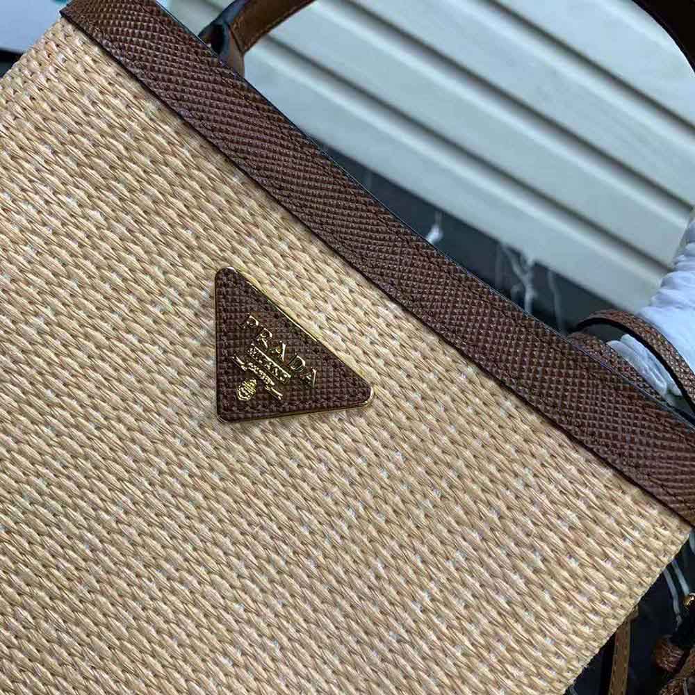 Prada Women Prada Panier Medium Straw Bag-Brown - image 9