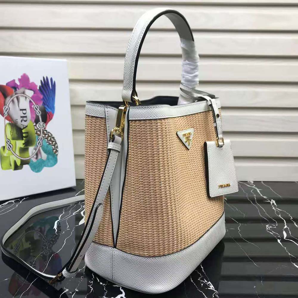 Prada Women Prada Panier Medium Straw Bag-White - image 4