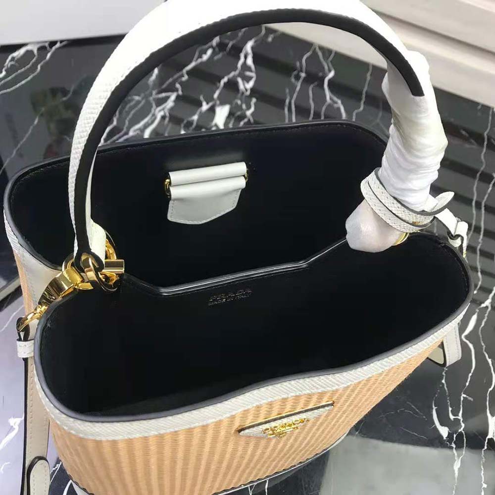 Prada Women Prada Panier Medium Straw Bag-White - image 8