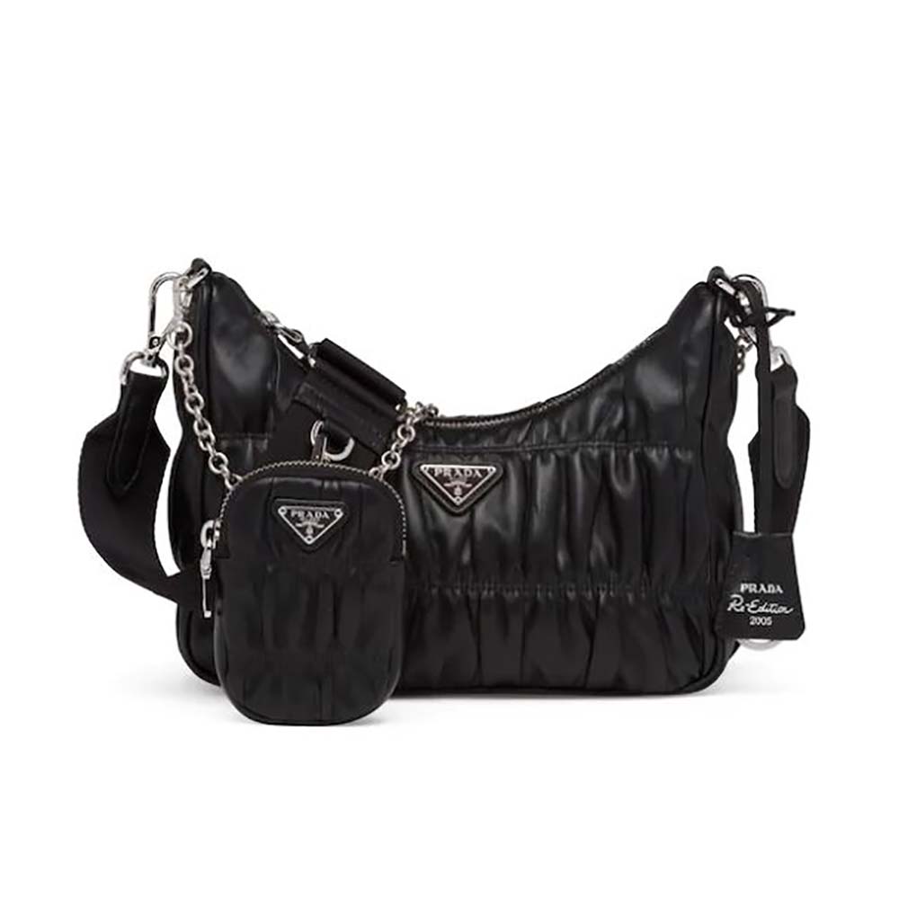 Front view of Prada Women Prada Re-Edition 2005 Nappa Gaufre Bag-Black