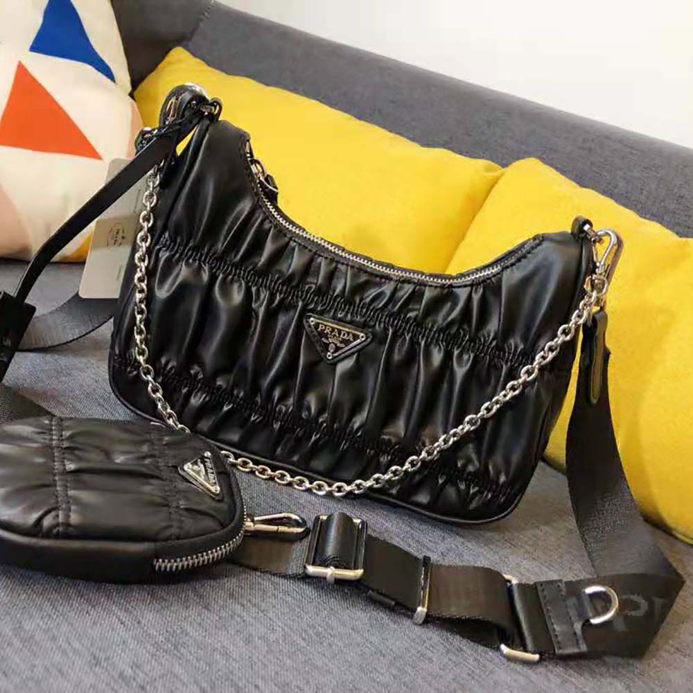 Close-up of textured nappa leather on Prada Re-Edition 2005 bag