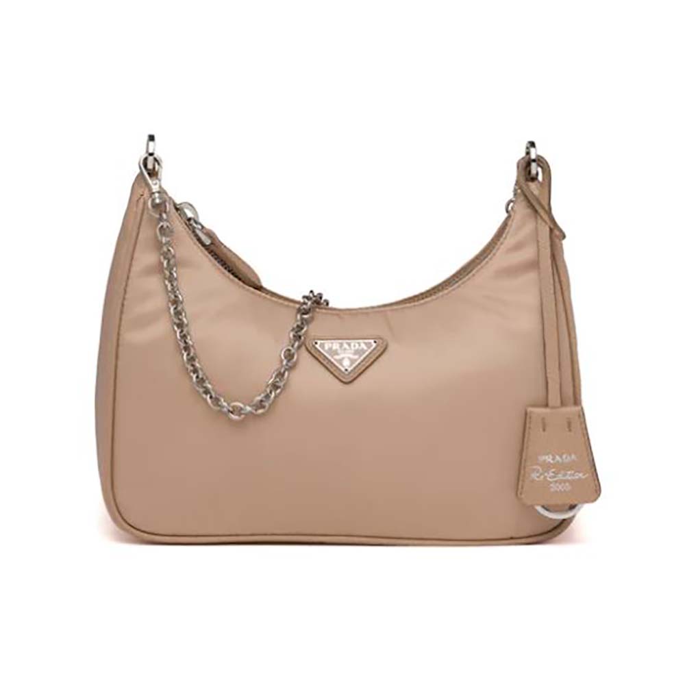 Front view of Prada Women Prada Re-Edition 2005 Nylon Bag-Pink with logo