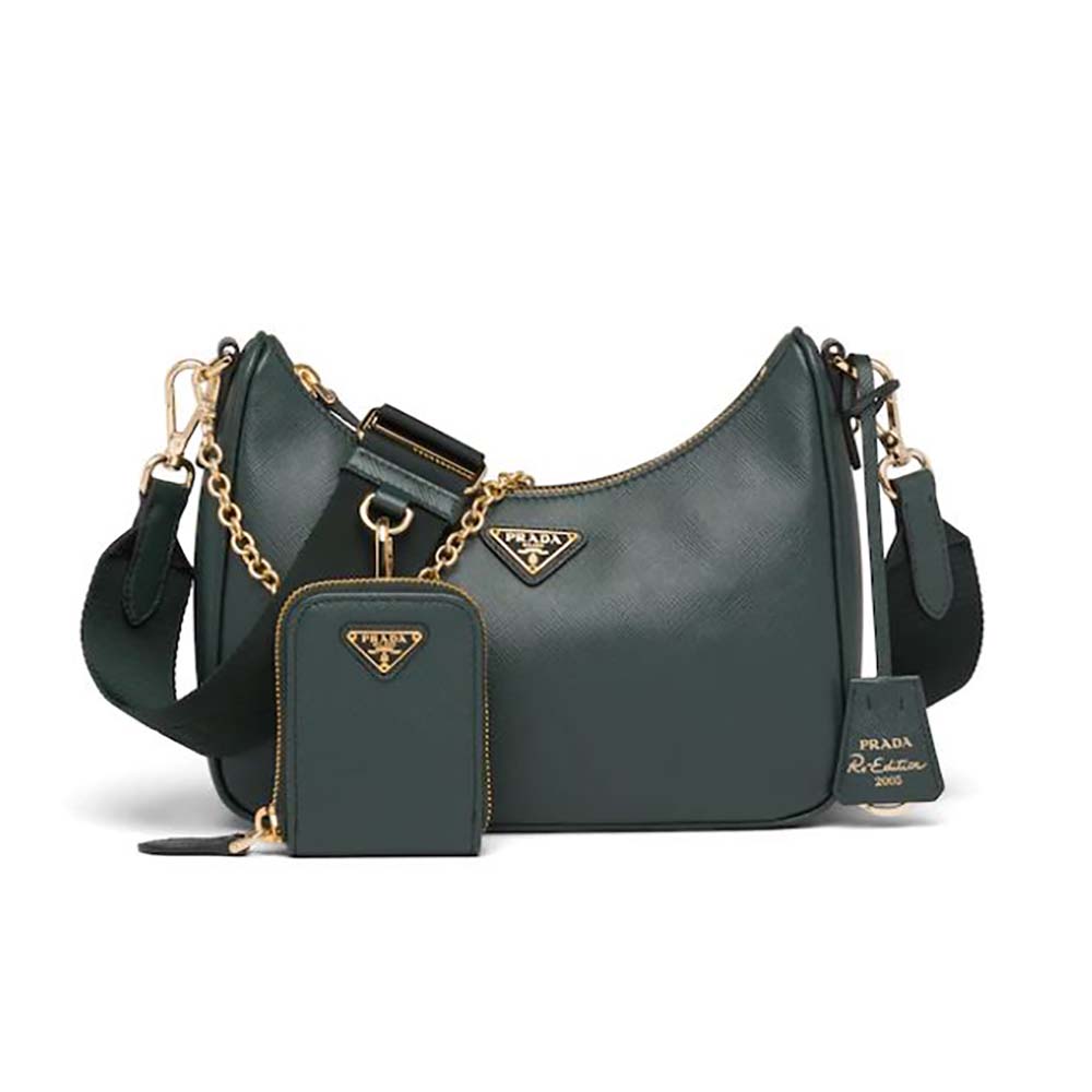 Front view of Prada Women Prada Re-Edition 2005 Saffiano Leather Bag-Green