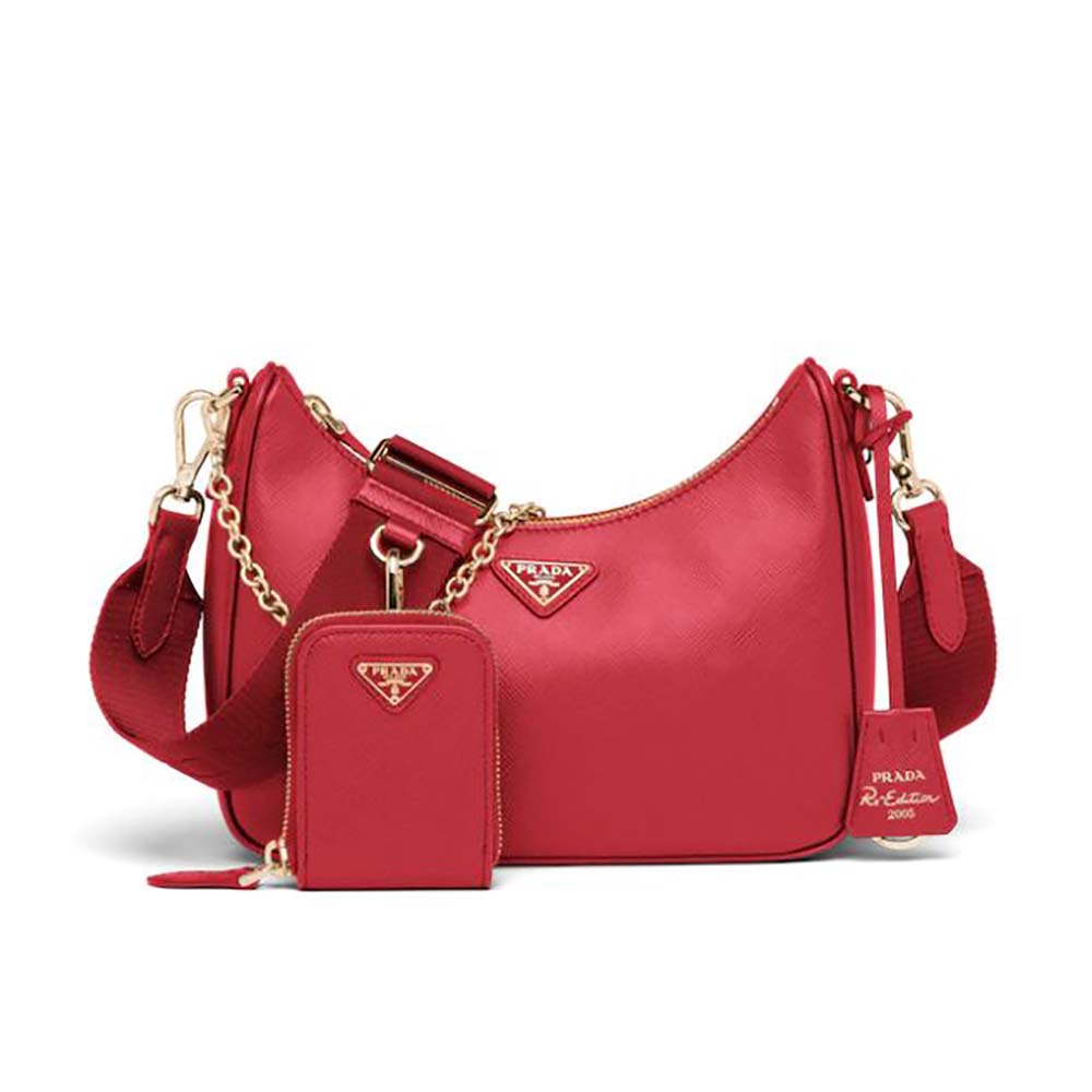 Front view of Prada Women Prada Re-Edition 2005 Saffiano Leather Bag-Red