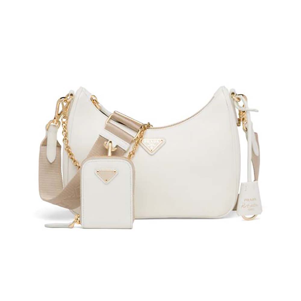 Front view of Prada Women Prada Re-Edition 2005 Saffiano Leather Bag-White