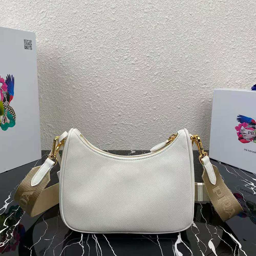 Side profile showing adjustable strap on Prada Re-Edition 2005 bag