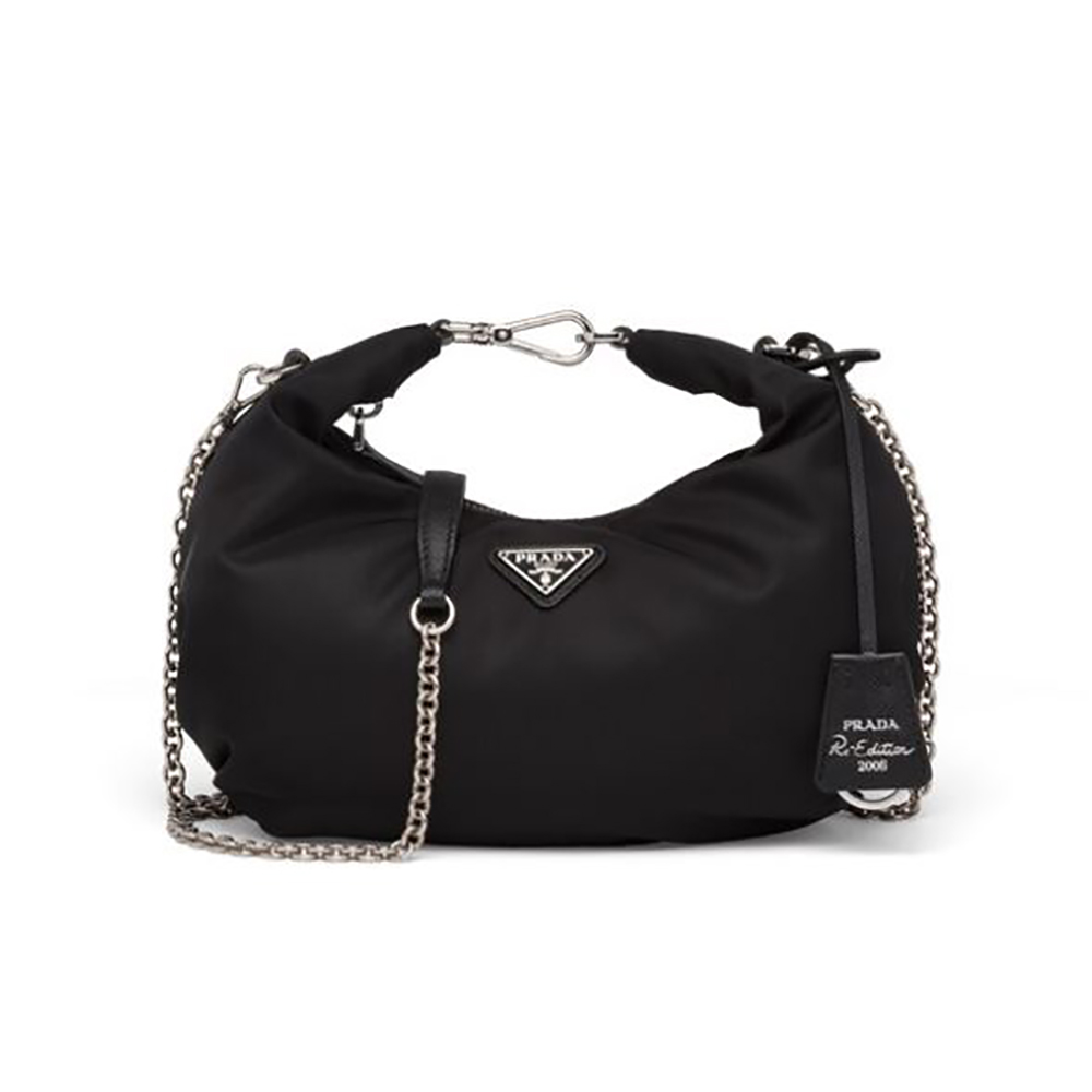 Front view of Prada Women Re-Edition 2006 Nylon Bag-Black with logo