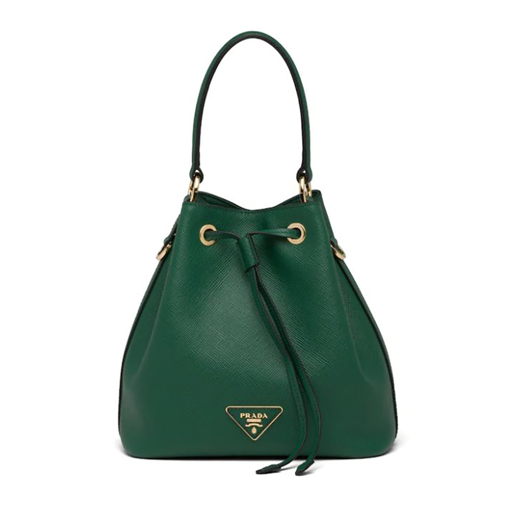 Prada Women Saffiano Leather Bucket Bag-Green