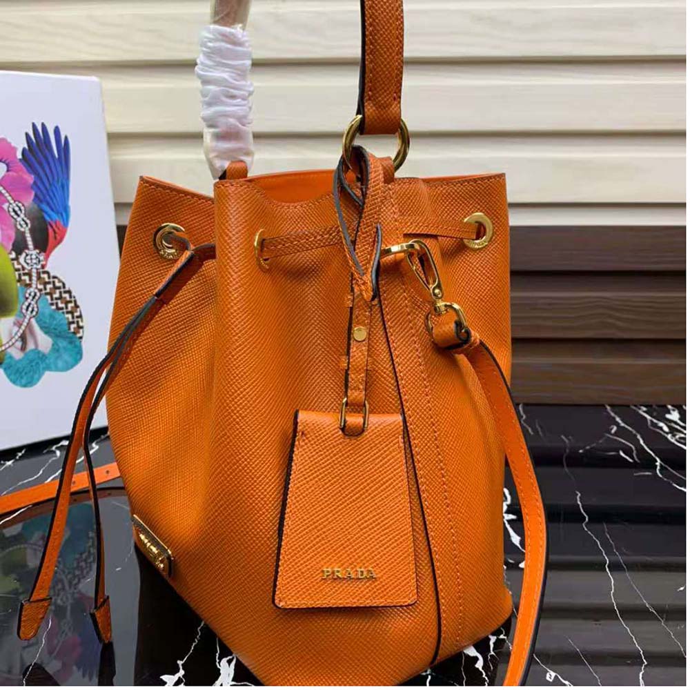 Prada Women Saffiano Leather Bucket Bag-Orange - image 6