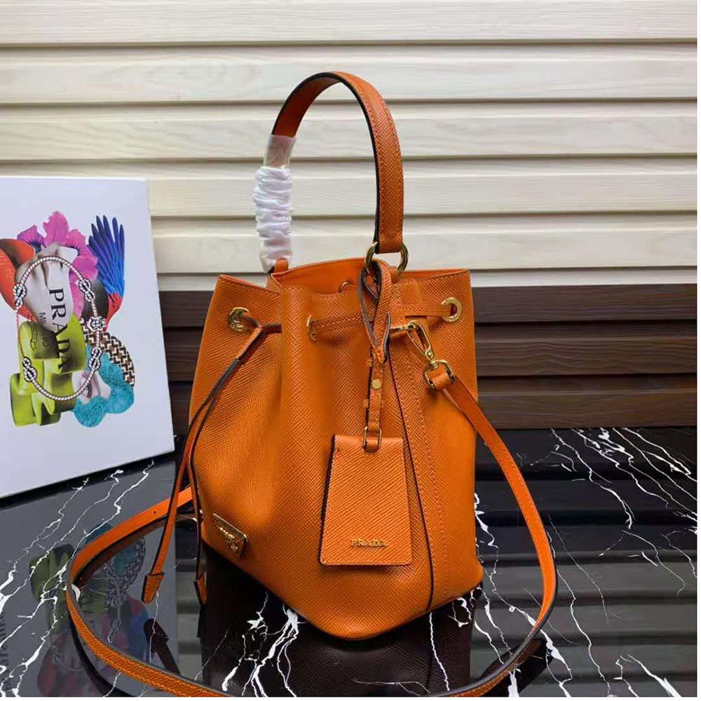 Prada Women Saffiano Leather Bucket Bag-Orange - image 5
