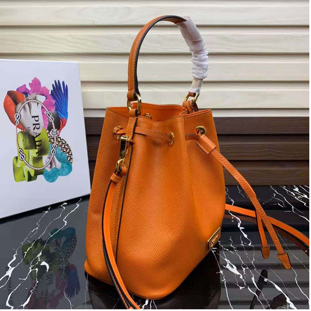 Prada Women Saffiano Leather Bucket Bag-Orange - image 4