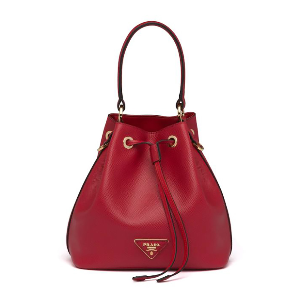 Prada Women Saffiano Leather Bucket Bag-Red