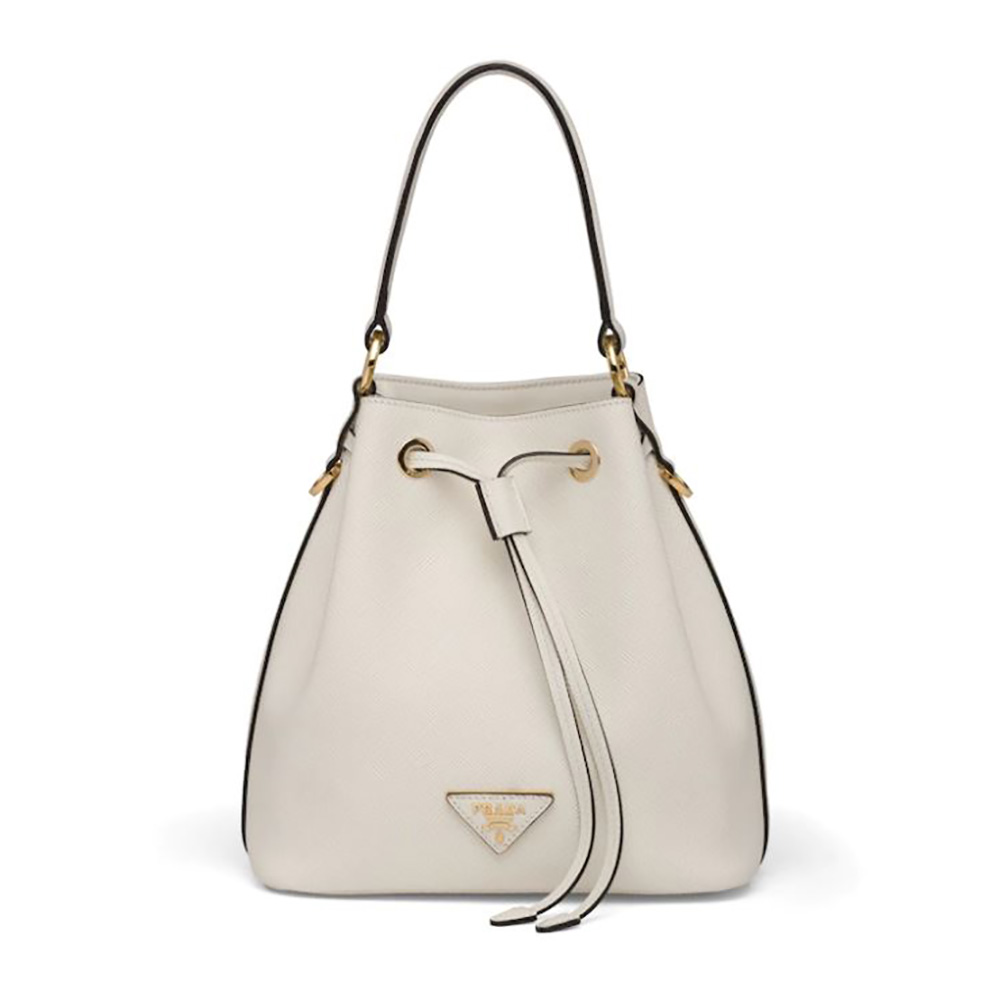 Prada Women Saffiano Leather Bucket Bag-White