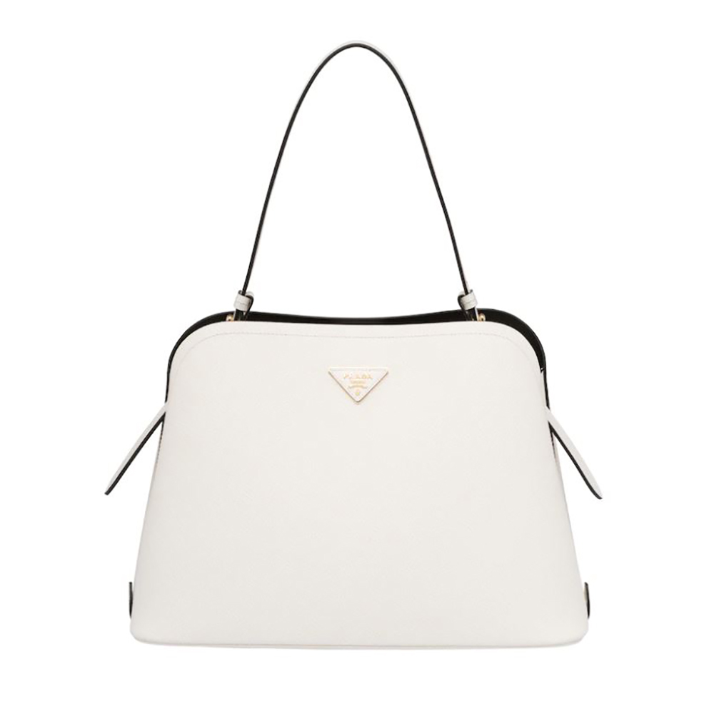 Front view of Prada Women Saffiano Leather Prada Matinee Bag-White