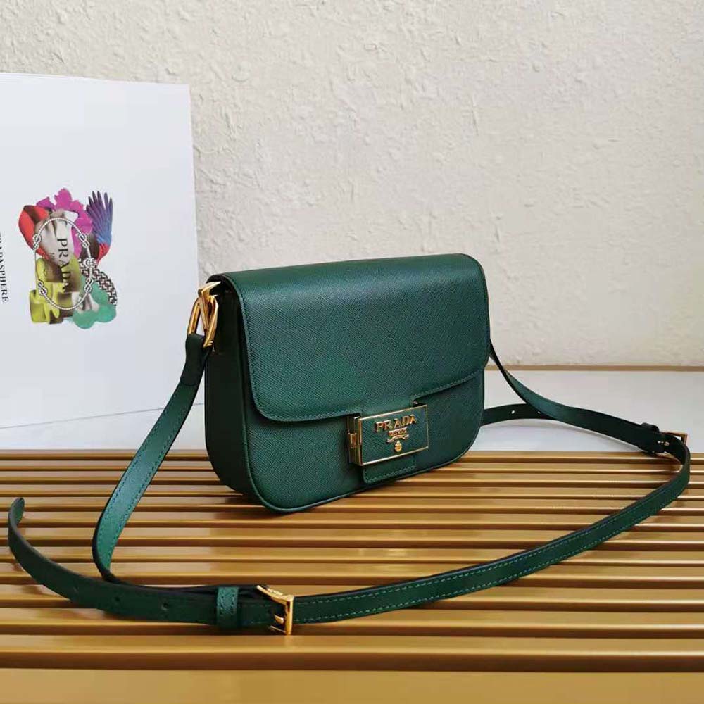 Prada Women Saffiano Leather Prada Embleme Bag-Green - image 4